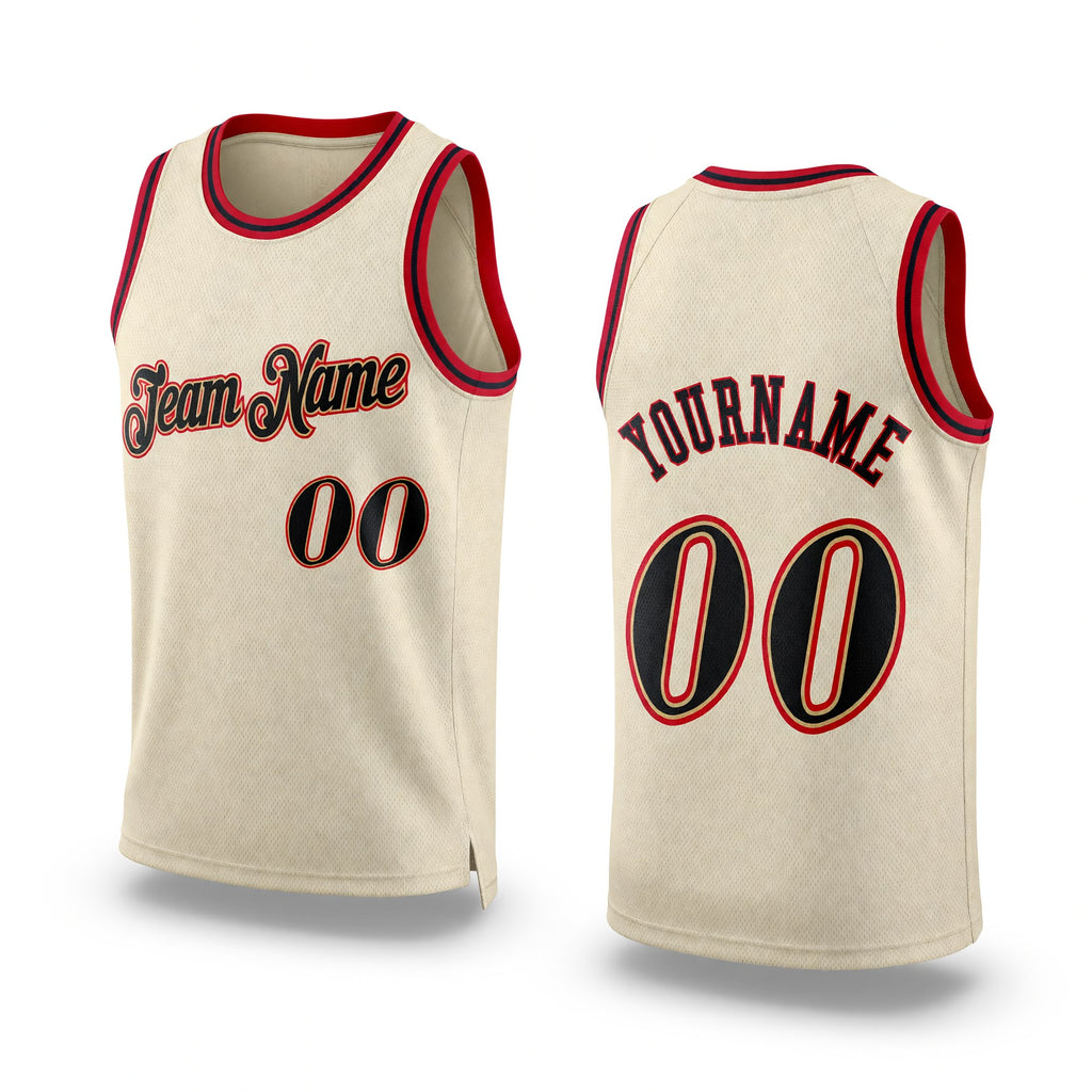 Custom Cream Black-Red Authentic Throwback Basketball Jersey