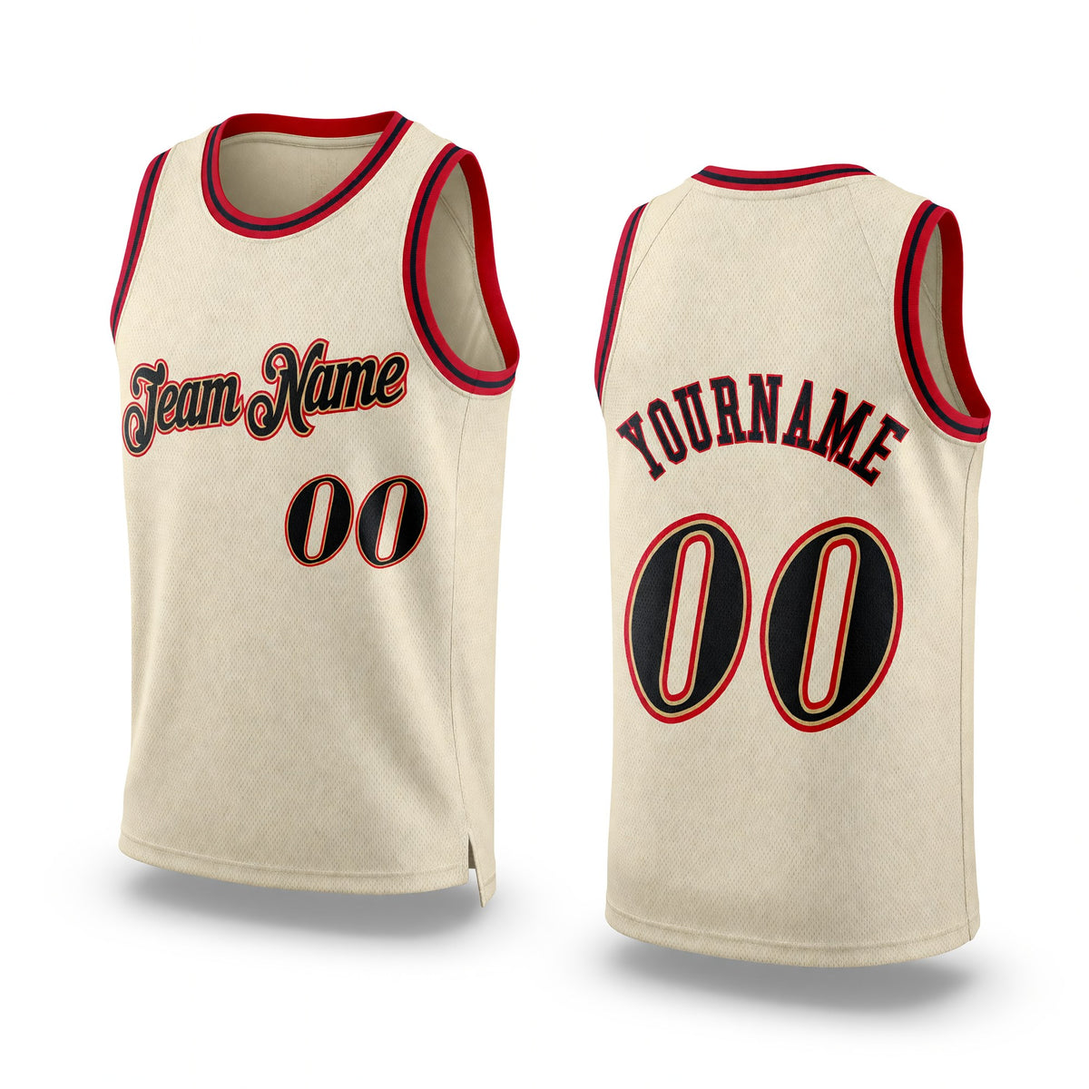 Custom Cream Black-Red Authentic Throwback Basketball Jersey