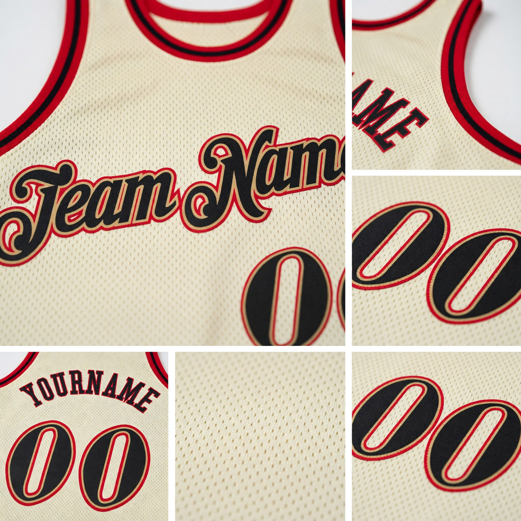 Custom Cream Black-Red Authentic Throwback Basketball Jersey detail