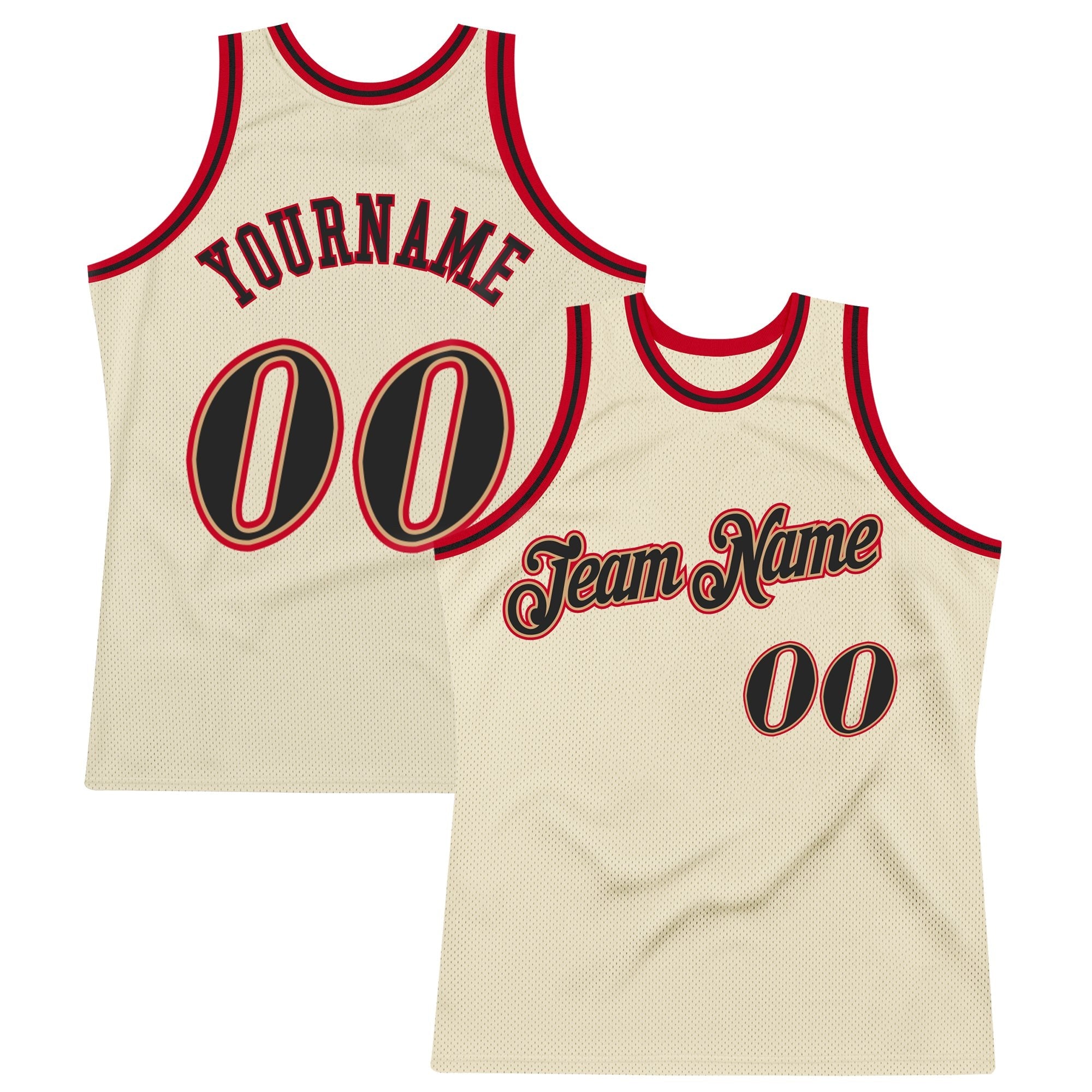 Custom Cream Black-Red Authentic Throwback Basketball Jersey photo 1