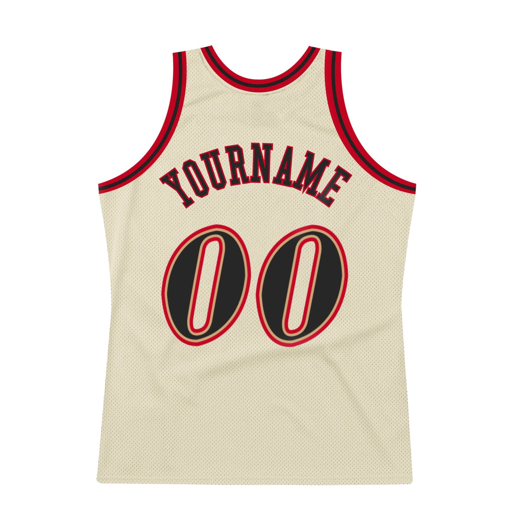 Custom Cream Black-Red Authentic Throwback Basketball Jersey photo 4