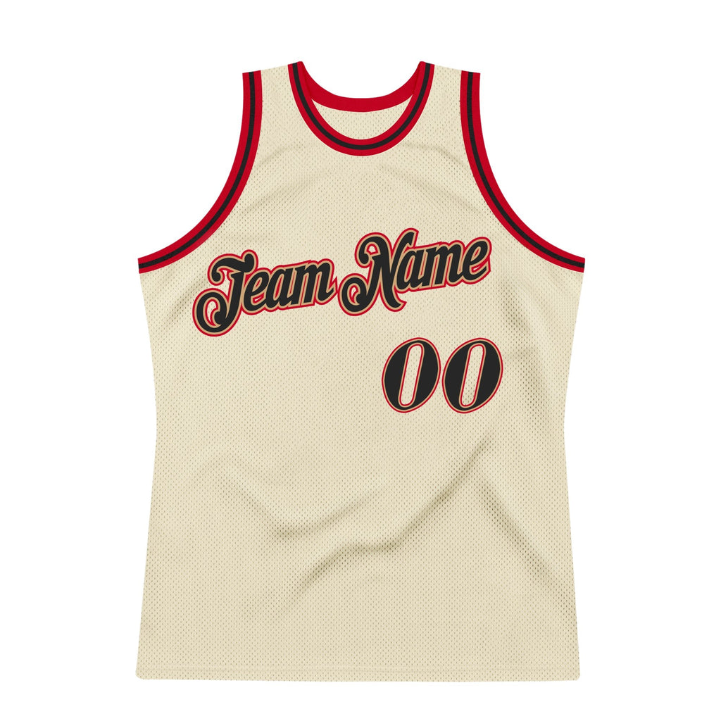 Custom Cream Black-Red Authentic Throwback Basketball Jersey photo 5