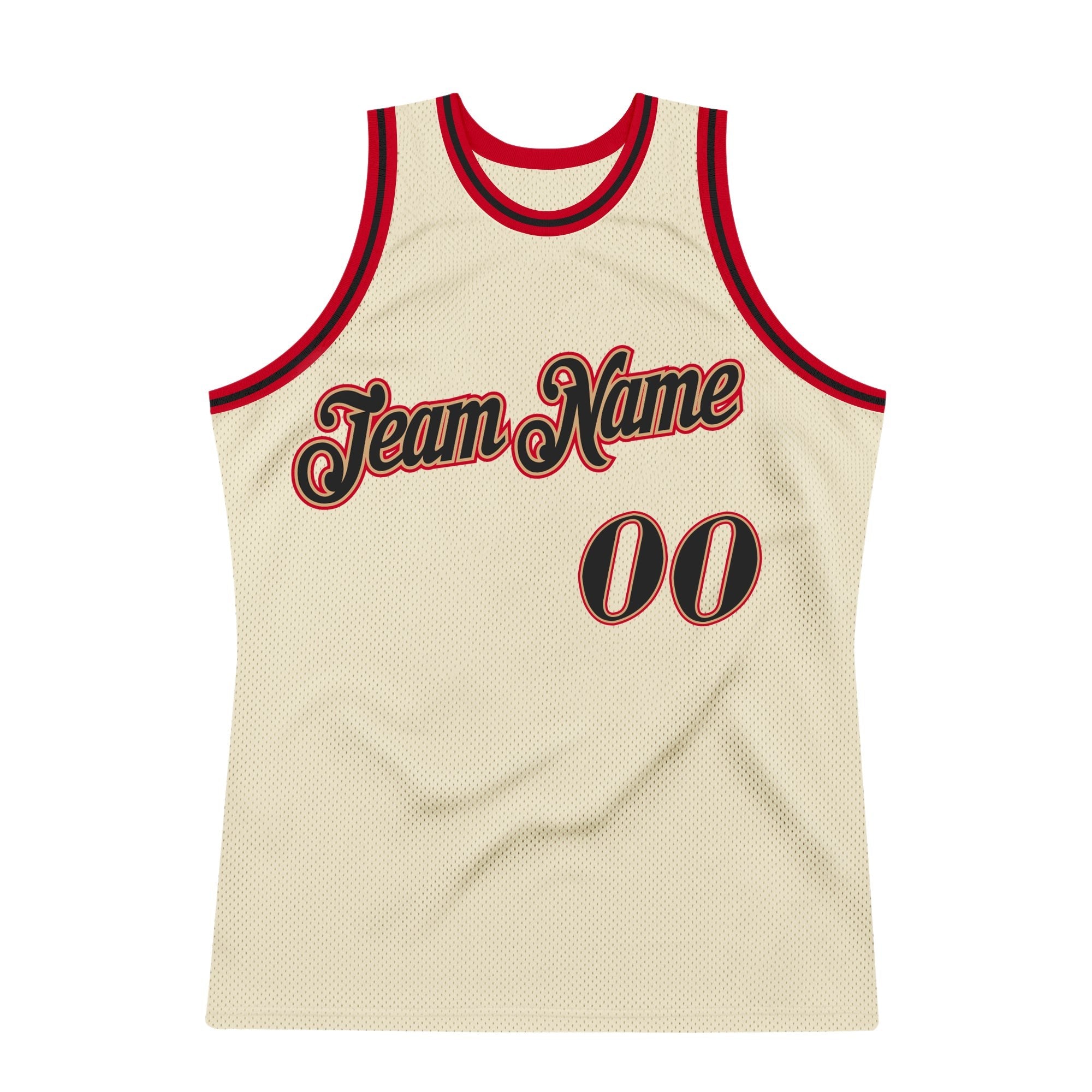 Custom Cream Black-Red Authentic Throwback Basketball Jersey photo 5