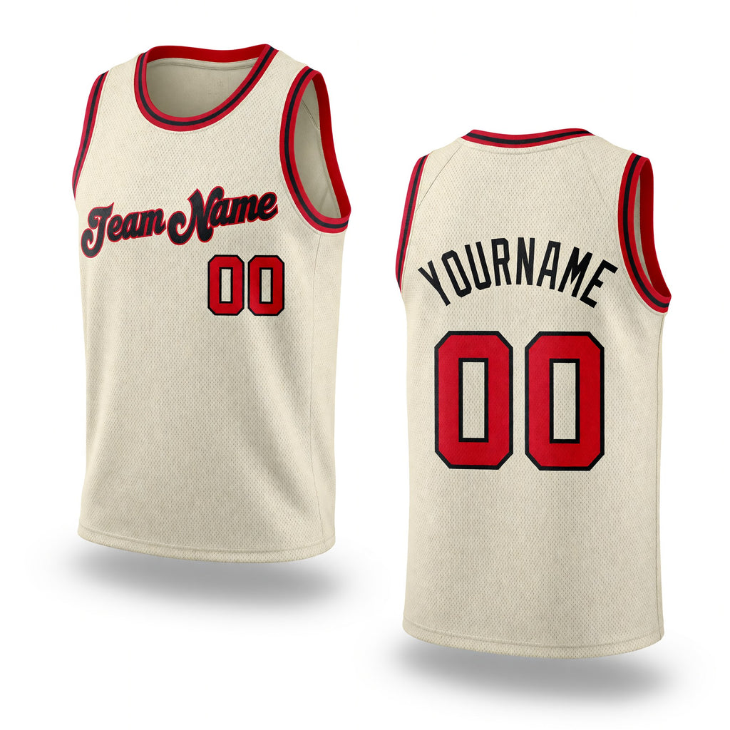Custom Cream Red-Black Authentic Throwback Basketball Jersey