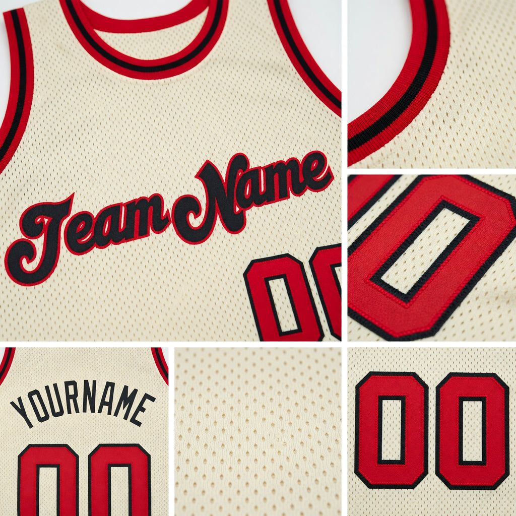 Custom Cream Red-Black Authentic Throwback Basketball Jersey detail