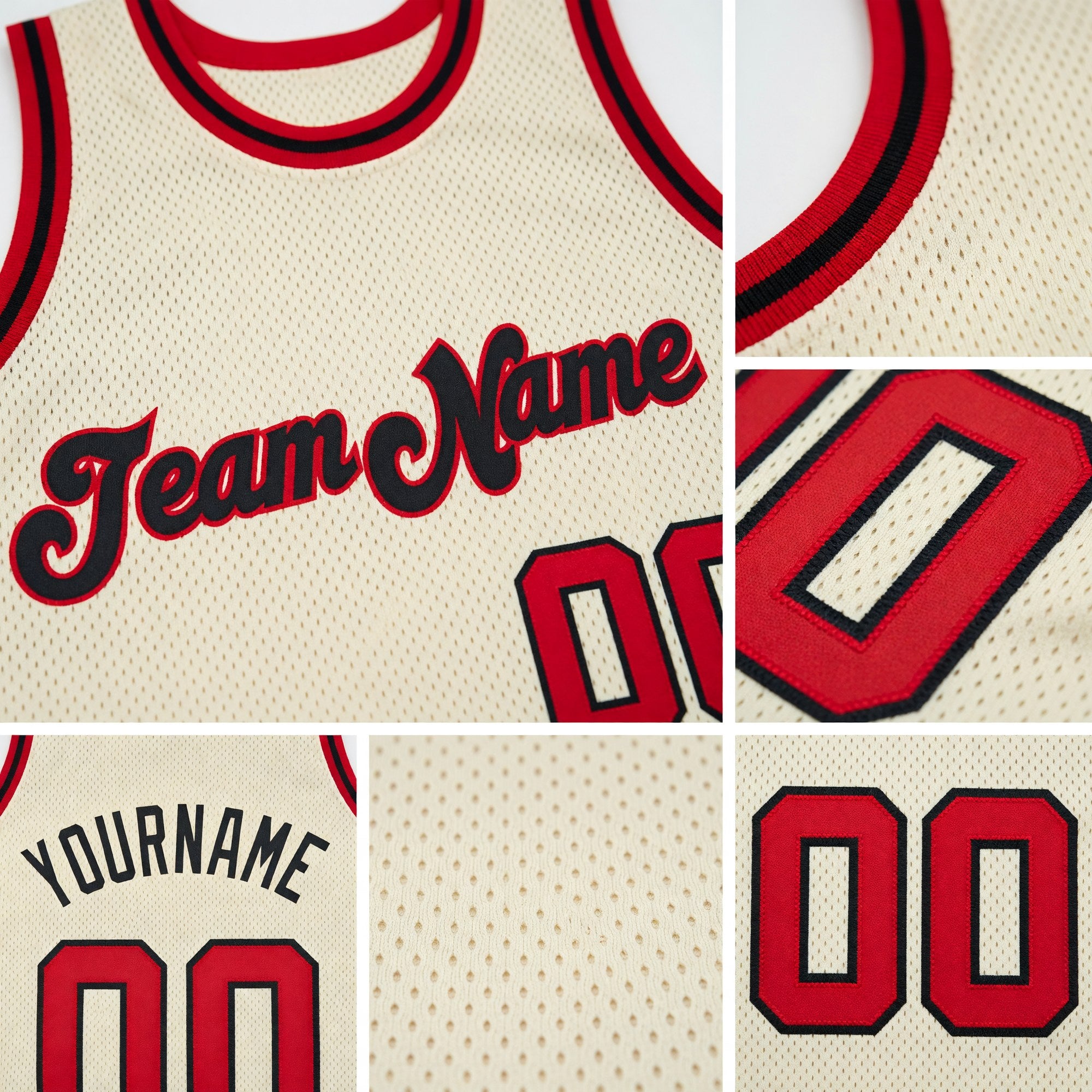 Custom Cream Red-Black Authentic Throwback Basketball Jersey detail
