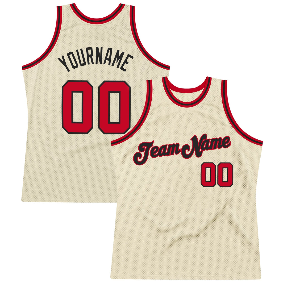 Custom Cream Red-Black Authentic Throwback Basketball Jersey photo 1