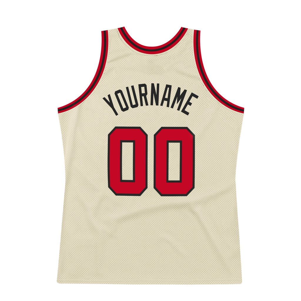 Custom Cream Red-Black Authentic Throwback Basketball Jersey photo 5