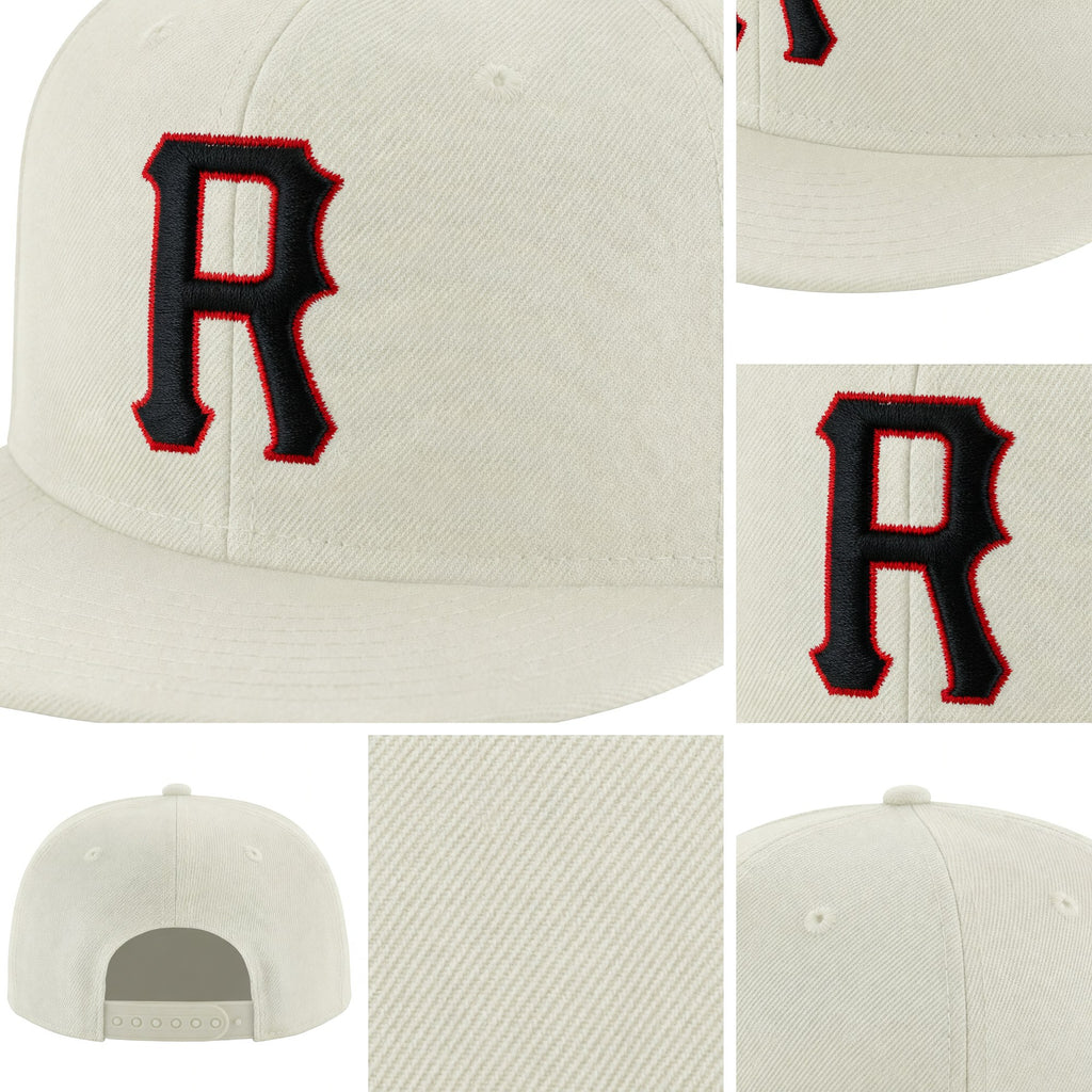 Custom Cream Black-Red Stitched Adjustable Snapback Hat detail