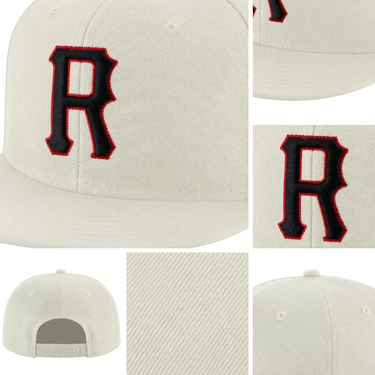 Custom Cream Black-Red Stitched Adjustable Snapback Hat detail