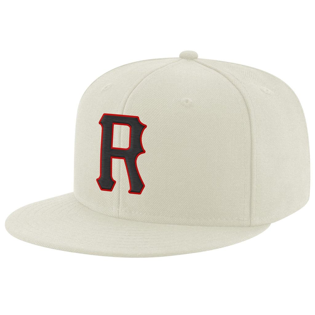 Custom Cream Black-Red Stitched Adjustable Snapback Hat photo 1