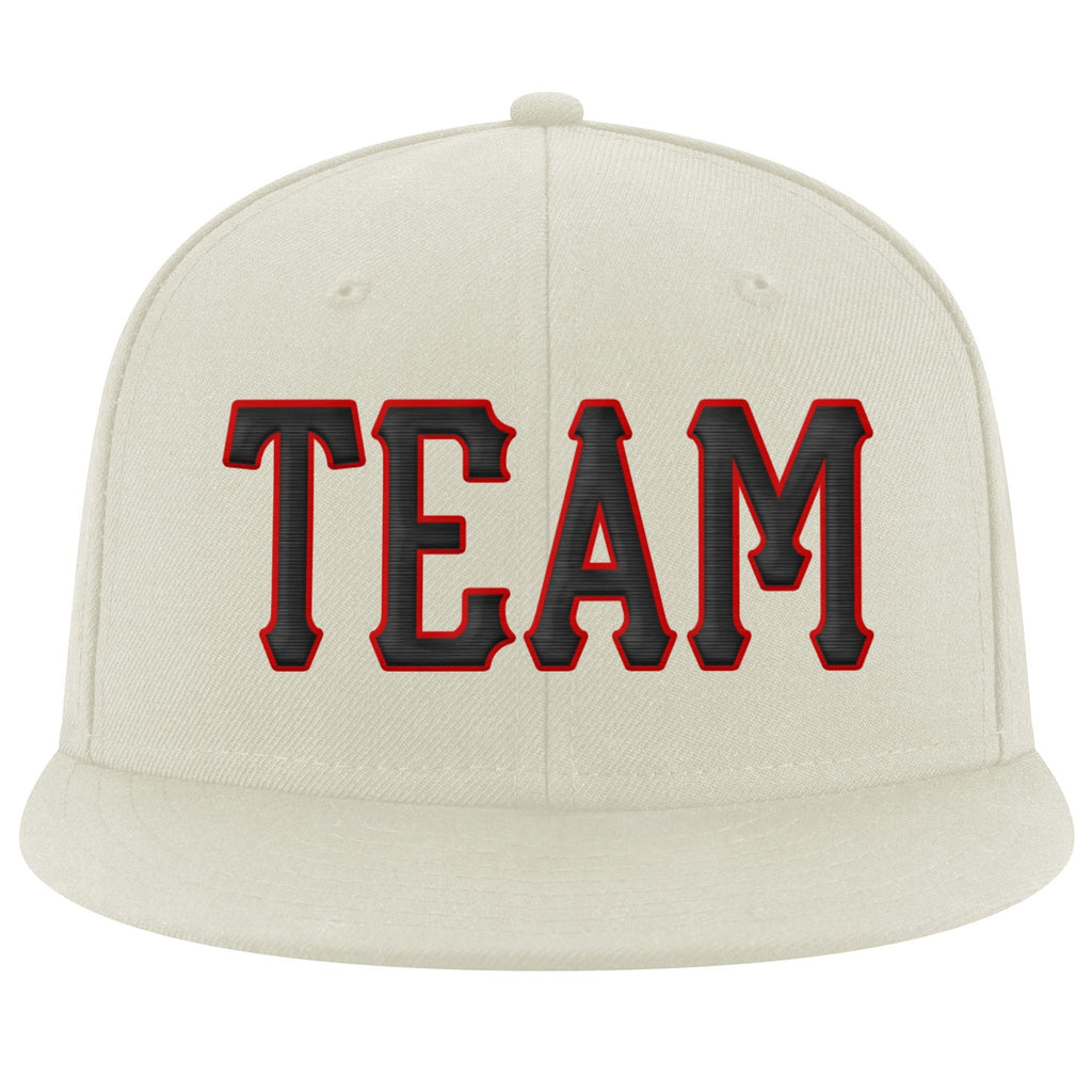 Custom Cream Black-Red Stitched Adjustable Snapback Hat photo 2