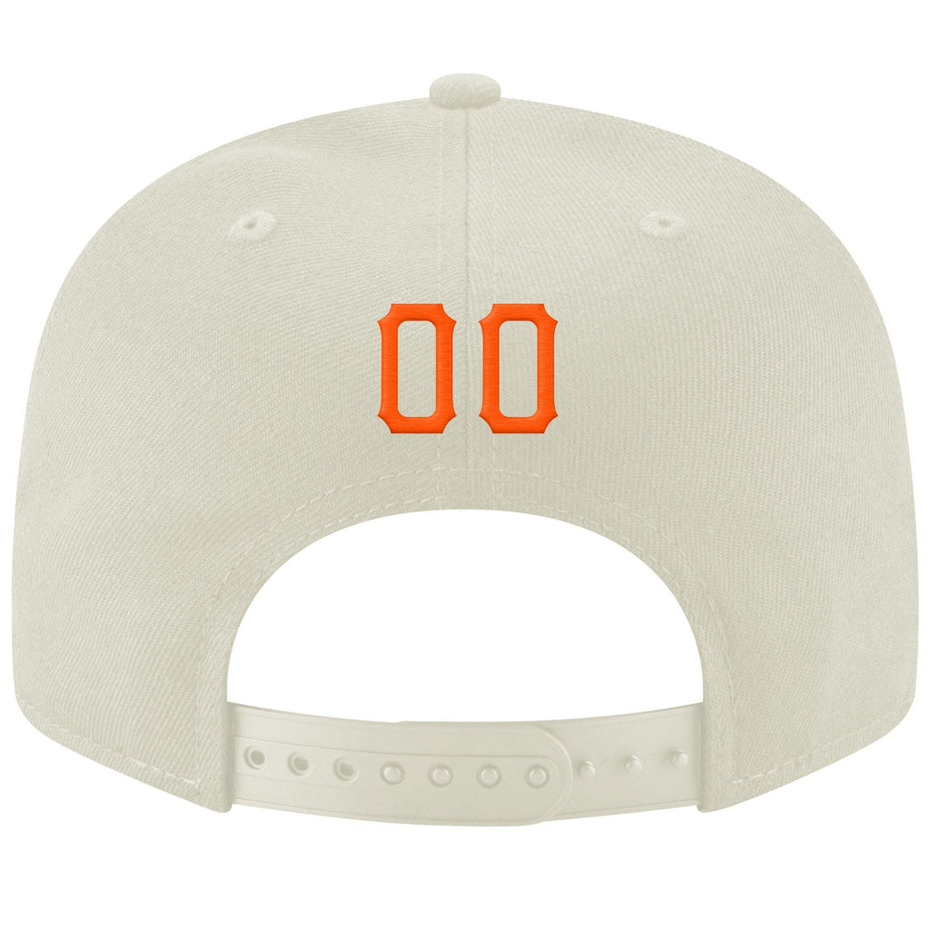 Custom Cream Orange-Black Stitched Adjustable Snapback Hat photo 3
