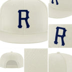 Custom Cream Navy-Gray Stitched Adjustable Snapback Hat detail