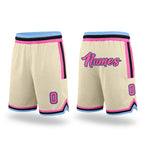 Custom Cream Pink-Light Blue Authentic Throwback Basketball Shorts