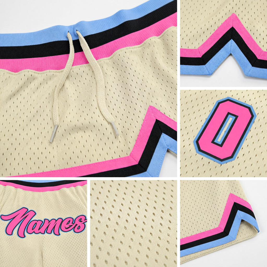 Custom Cream Pink-Light Blue Authentic Throwback Basketball Shorts detail