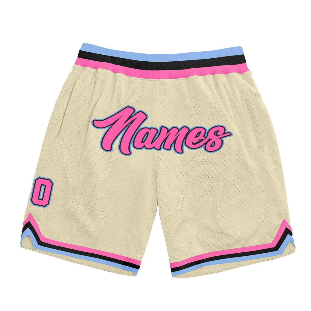 Custom Cream Pink-Light Blue Authentic Throwback Basketball Shorts photo 1