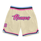 Custom Cream Pink-Light Blue Authentic Throwback Basketball Shorts photo 1