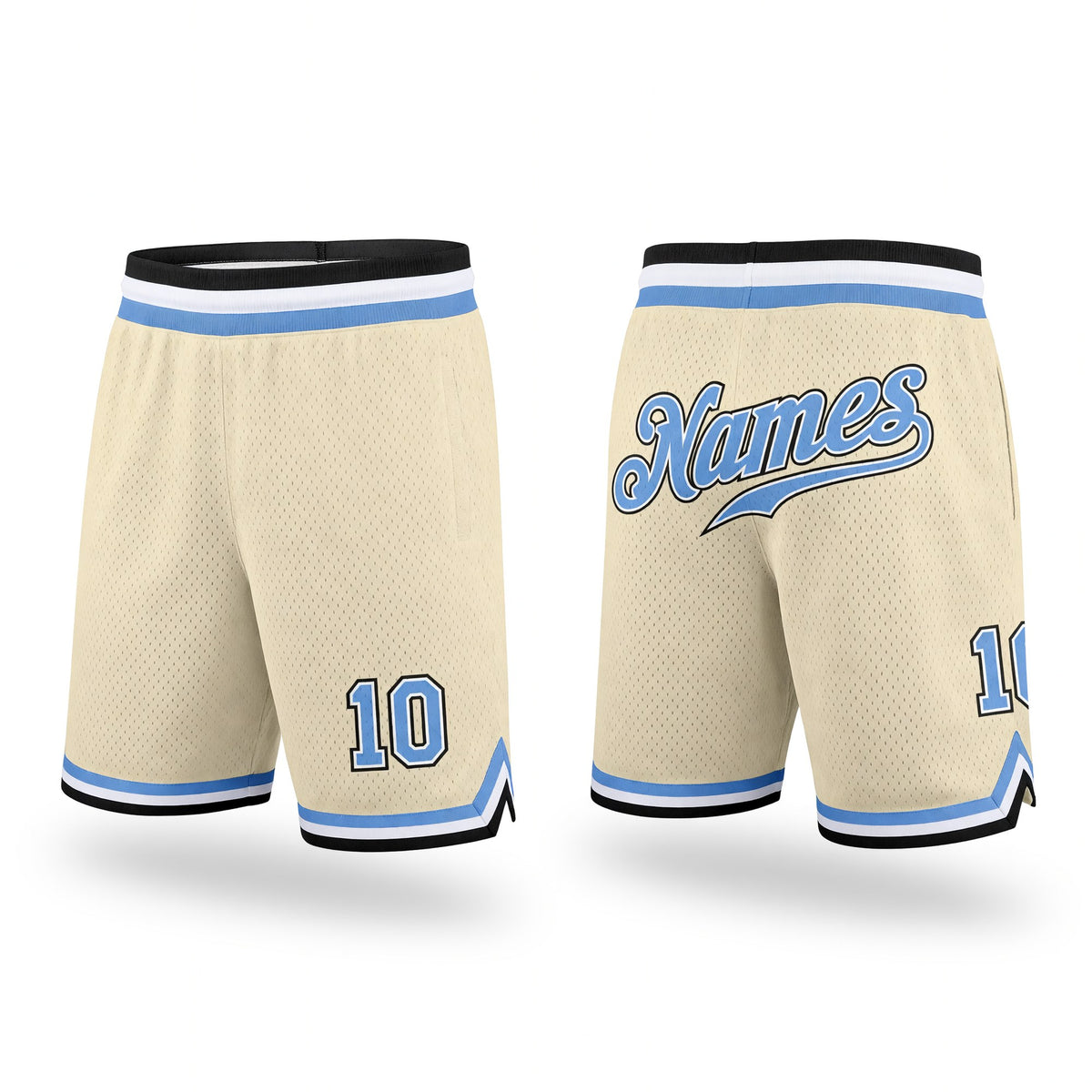 Custom Cream Light Blue-Black Authentic Throwback Basketball Shorts