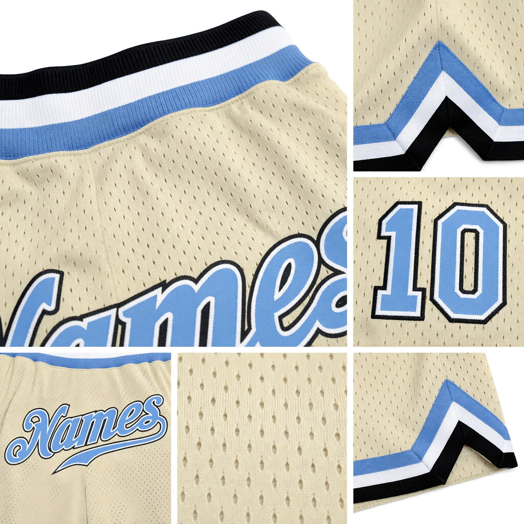 Custom Cream Light Blue-Black Authentic Throwback Basketball Shorts detail