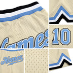 Custom Cream Light Blue-Black Authentic Throwback Basketball Shorts detail