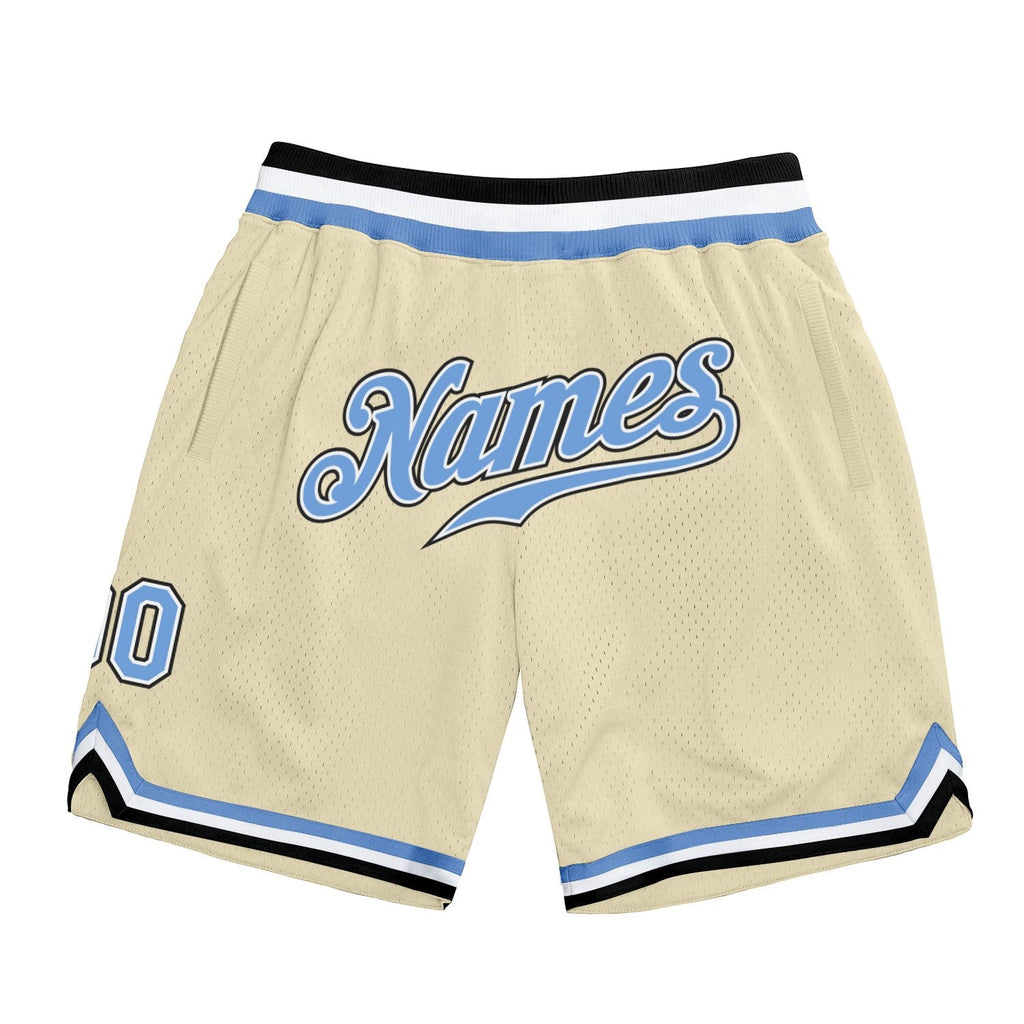 Custom Cream Light Blue-Black Authentic Throwback Basketball Shorts photo 1