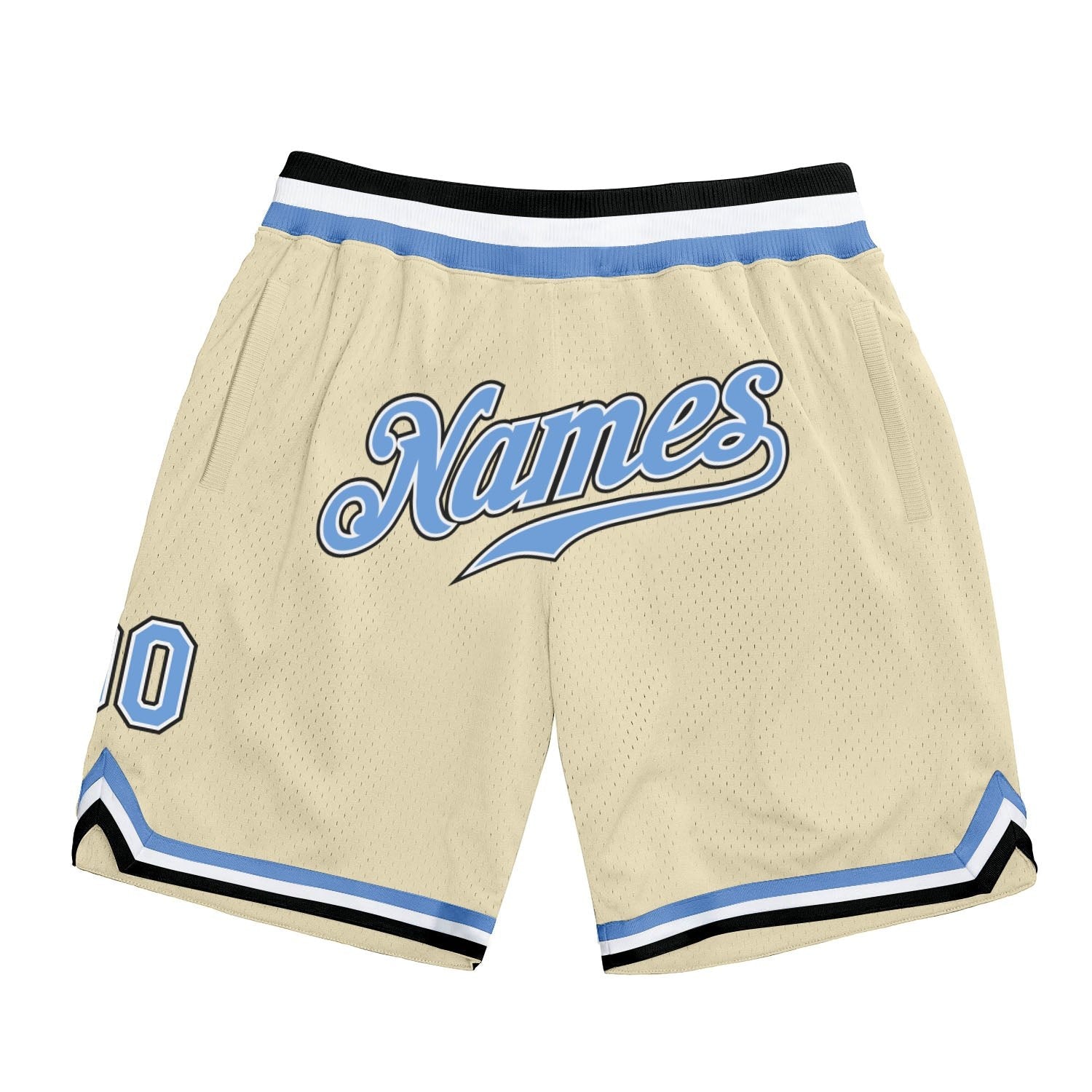 Custom Cream Light Blue-Black Authentic Throwback Basketball Shorts photo 1