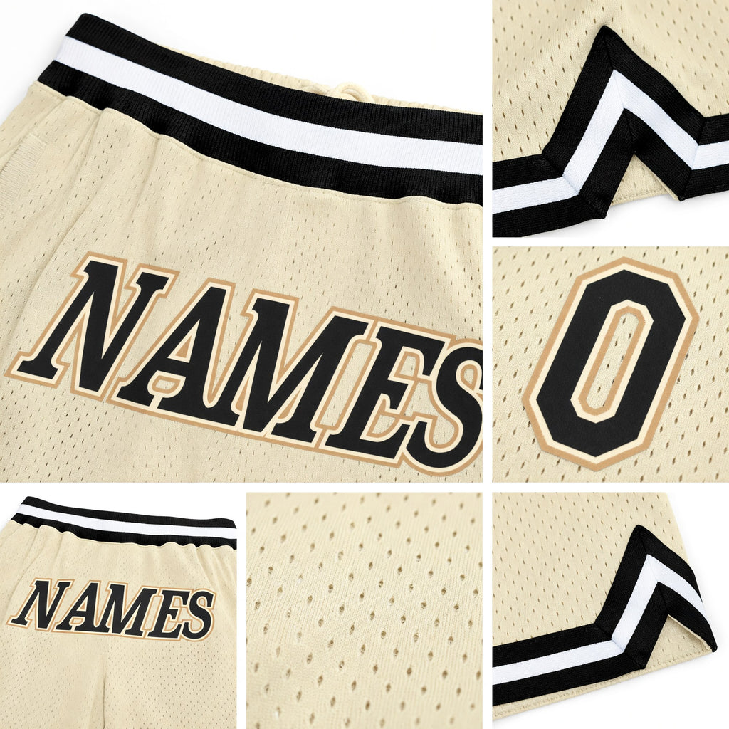 Custom Cream Black-Old Gold Authentic Throwback Basketball Shorts detail