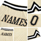 Custom Cream Black-Old Gold Authentic Throwback Basketball Shorts detail