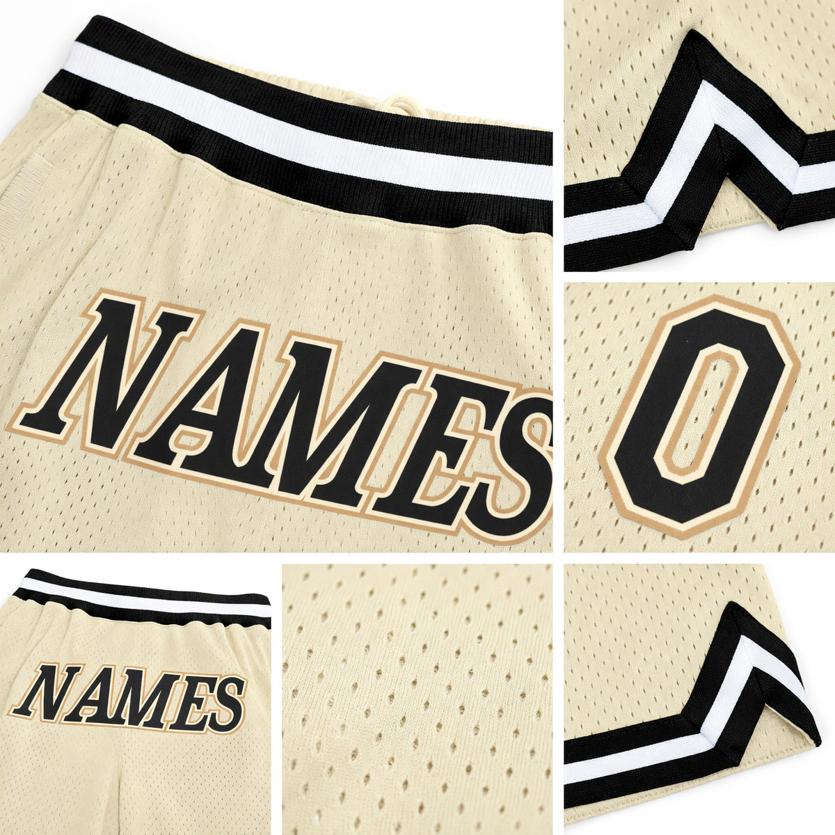 Custom Cream Black-Old Gold Authentic Throwback Basketball Shorts detail