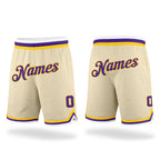 Custom Cream Purple-Gold Authentic Throwback Basketball Shorts