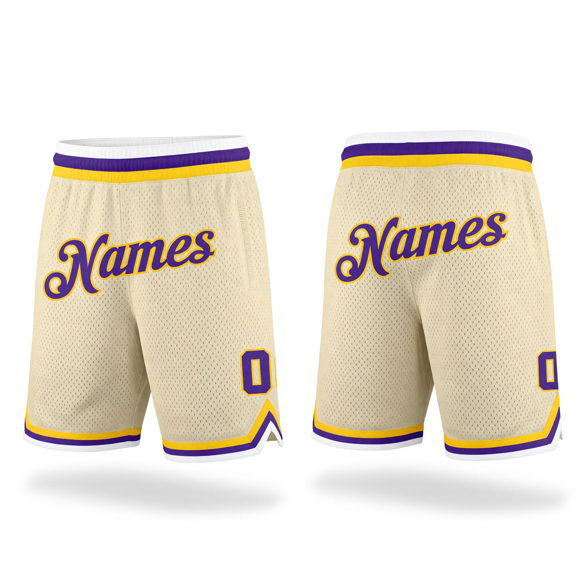 Custom Cream Purple-Gold Authentic Throwback Basketball Shorts