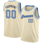 Custom Cream Navy Pinstripe Light Blue-Black Authentic Basketball Jersey photo 1