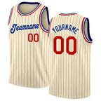 Custom Cream Black Pinstripe Red-Royal Authentic Basketball Jersey