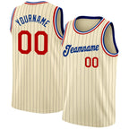 Custom Cream Black Pinstripe Red-Royal Authentic Basketball Jersey photo 1