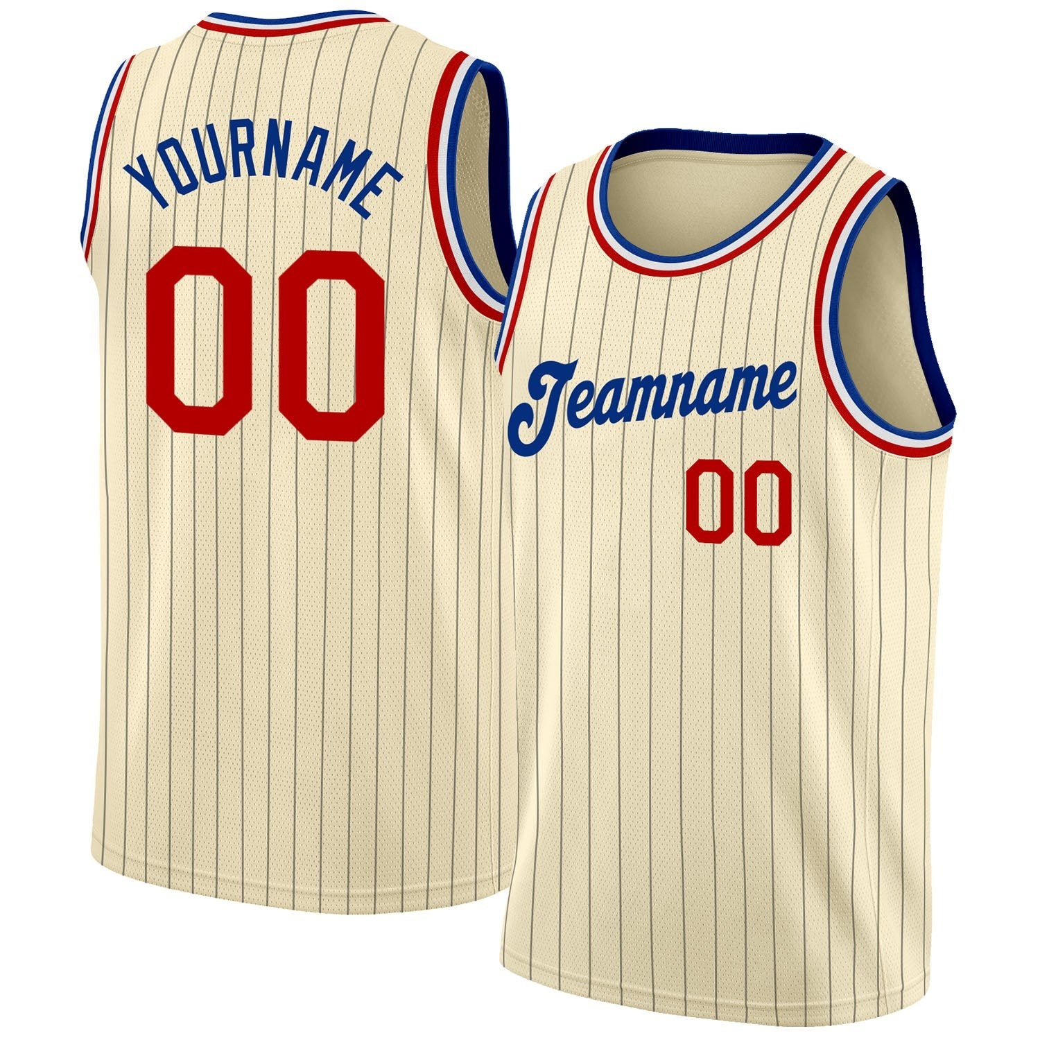 Custom Cream Black Pinstripe Red-Royal Authentic Basketball Jersey photo 1