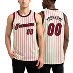 Custom Cream Black Pinstripe Maroon-Black Authentic Basketball Jersey worn front and back