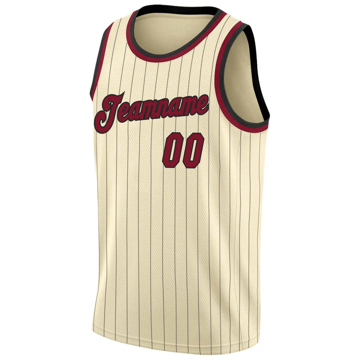 Custom Cream Black Pinstripe Maroon-Black Authentic Basketball Jersey photo 4