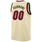 Custom Cream Black Pinstripe Maroon-Black Authentic Basketball Jersey photo 5