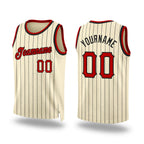 Custom Cream Black Pinstripe Red-Black Authentic Basketball Jersey