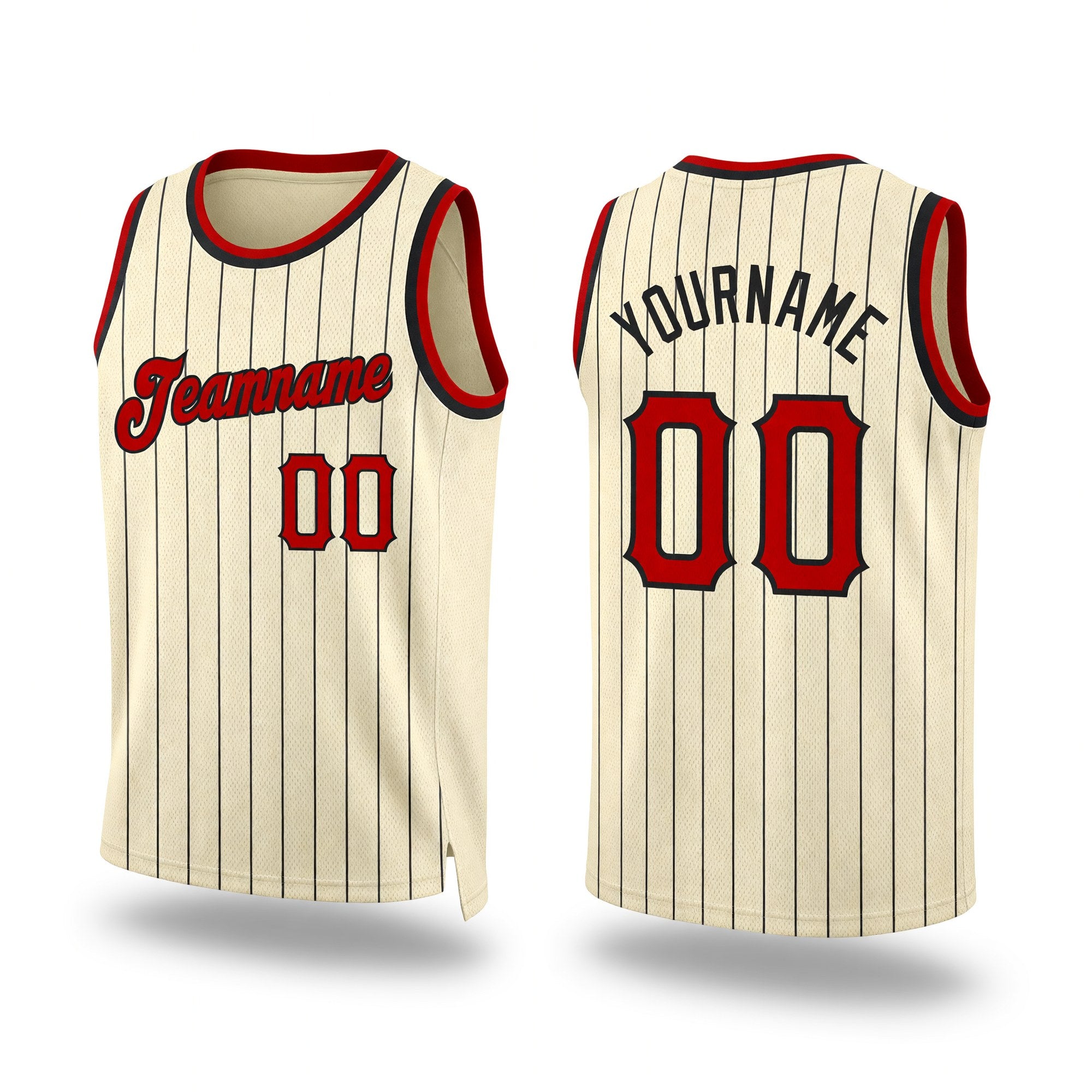 Custom Cream Black Pinstripe Red-Black Authentic Basketball Jersey