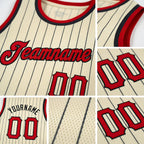 Custom Cream Black Pinstripe Red-Black Authentic Basketball Jersey detail