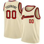 Custom Cream Black Pinstripe Red-Black Authentic Basketball Jersey photo 1