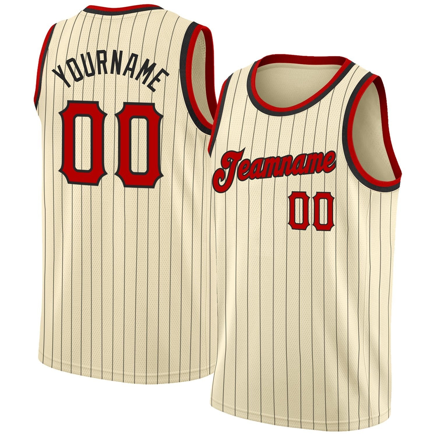 Custom Cream Black Pinstripe Red-Black Authentic Basketball Jersey photo 1