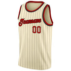 Custom Cream Black Pinstripe Red-Black Authentic Basketball Jersey photo 4