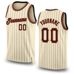 Custom Cream Black Pinstripe Black-Orange Authentic Basketball Jersey