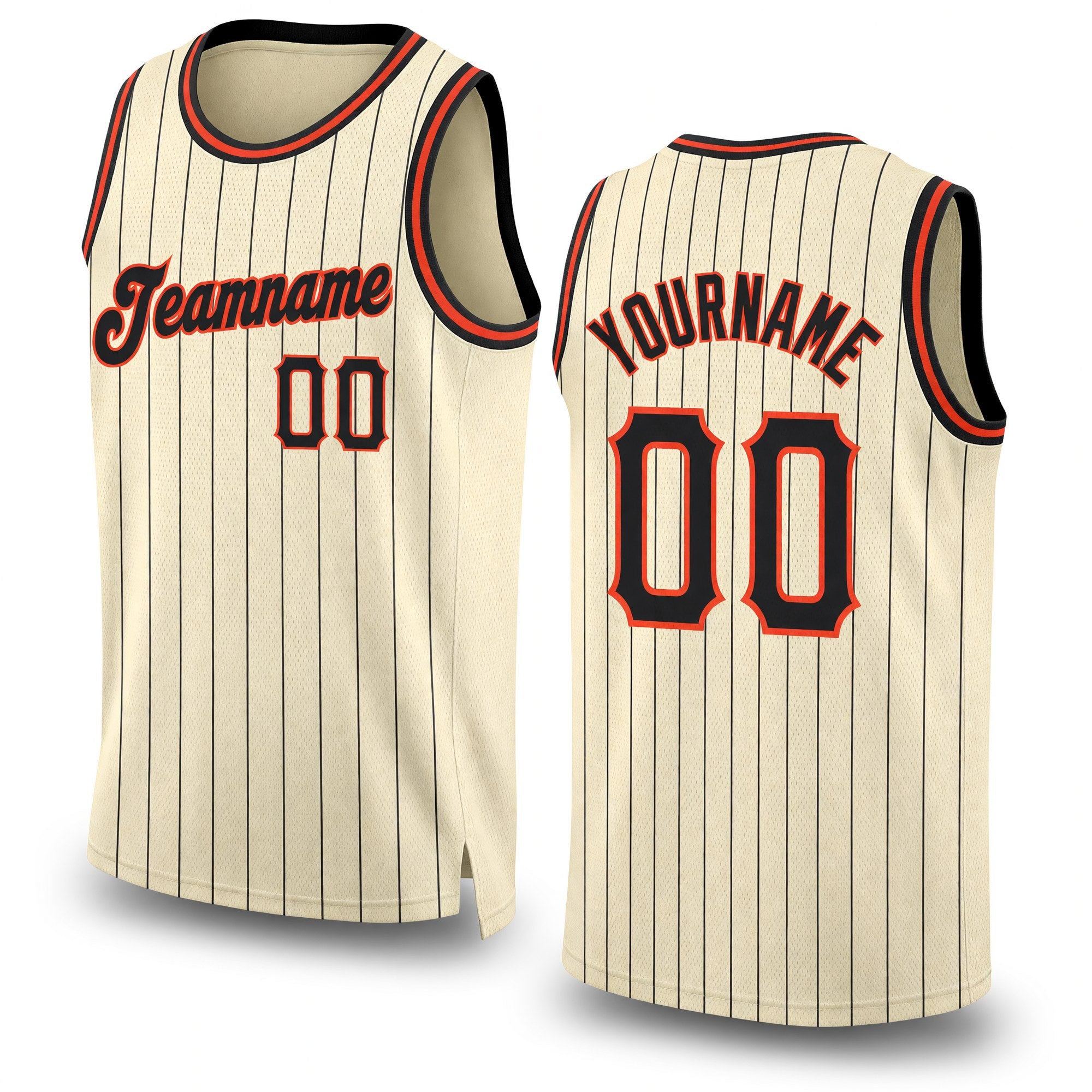 Custom Cream Black Pinstripe Black-Orange Authentic Basketball Jersey