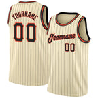 Custom Cream Black Pinstripe Black-Orange Authentic Basketball Jersey photo 1