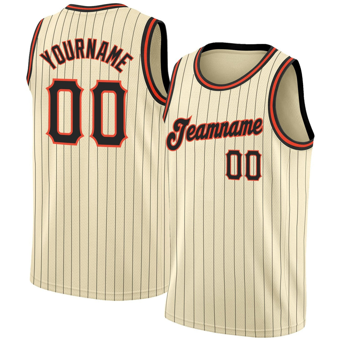 Custom Cream Black Pinstripe Black-Orange Authentic Basketball Jersey photo 1