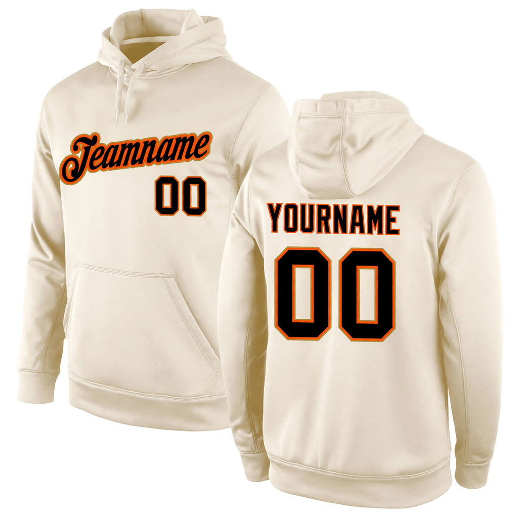 Custom Stitched Cream Black-Orange Sports Pullover Sweatshirt Hoodie